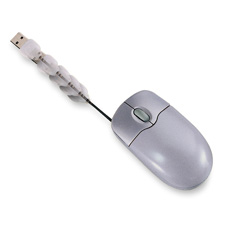 Optical Mouse,Retractable USB Cable,2"x3-7/8"x1-1/2",SR/GY