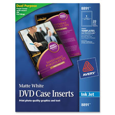 DVD Case Inserts,f/ Inkjet Prnt,Perforated,20/PK,Matte White