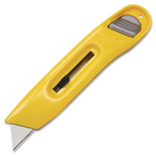 Utility Knife, Plastic, Retractable Blade, Yellow/Silver