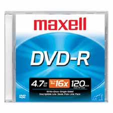 DVD-R, General Purpose, 4.7GB, 16X, 120 Min., Write Once